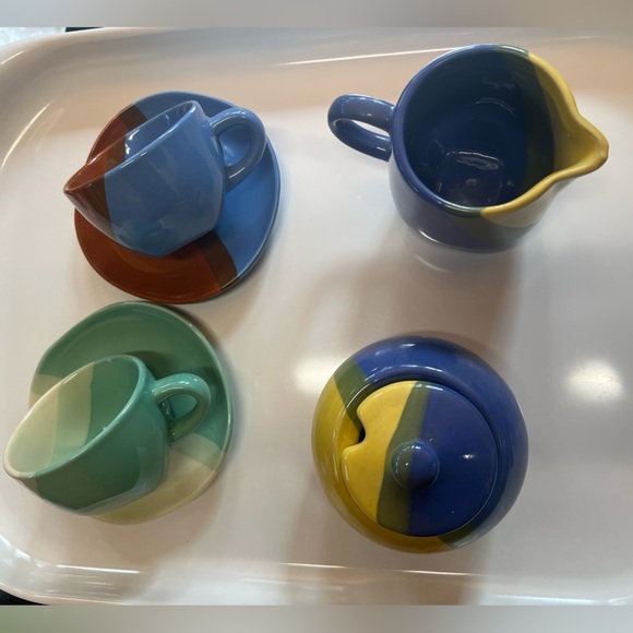 Espresso (Demitasse) Coffee Cups And Saucers, "Sky Canyon" Vintage Set 7 Pieces - Picture 1 of 9